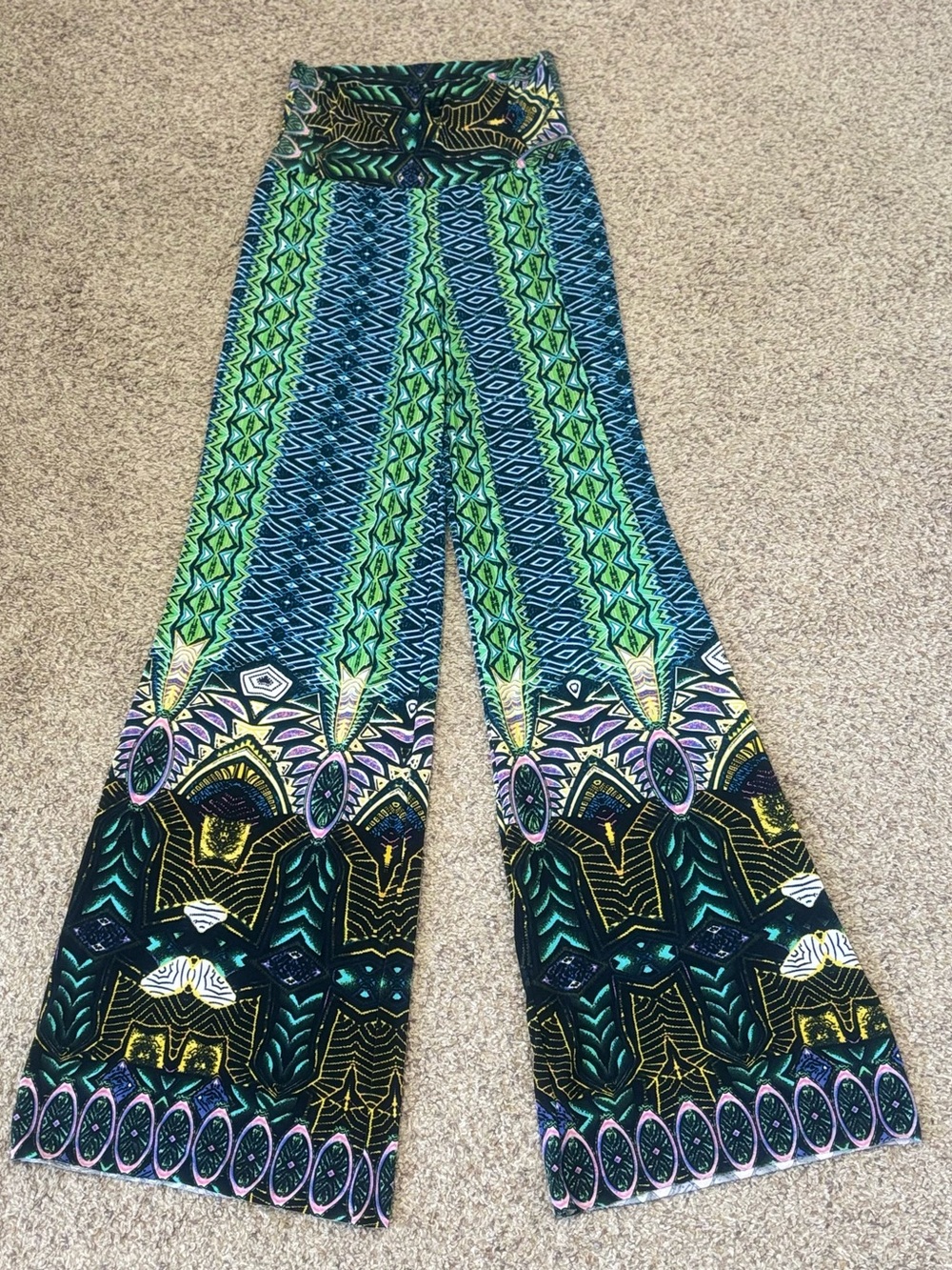 Colorful Women’s Wide-Leg Printed Palazzo Pants - Green Multi